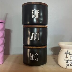 Rae Dunn Black Spice Jar Set with Wooden Lids